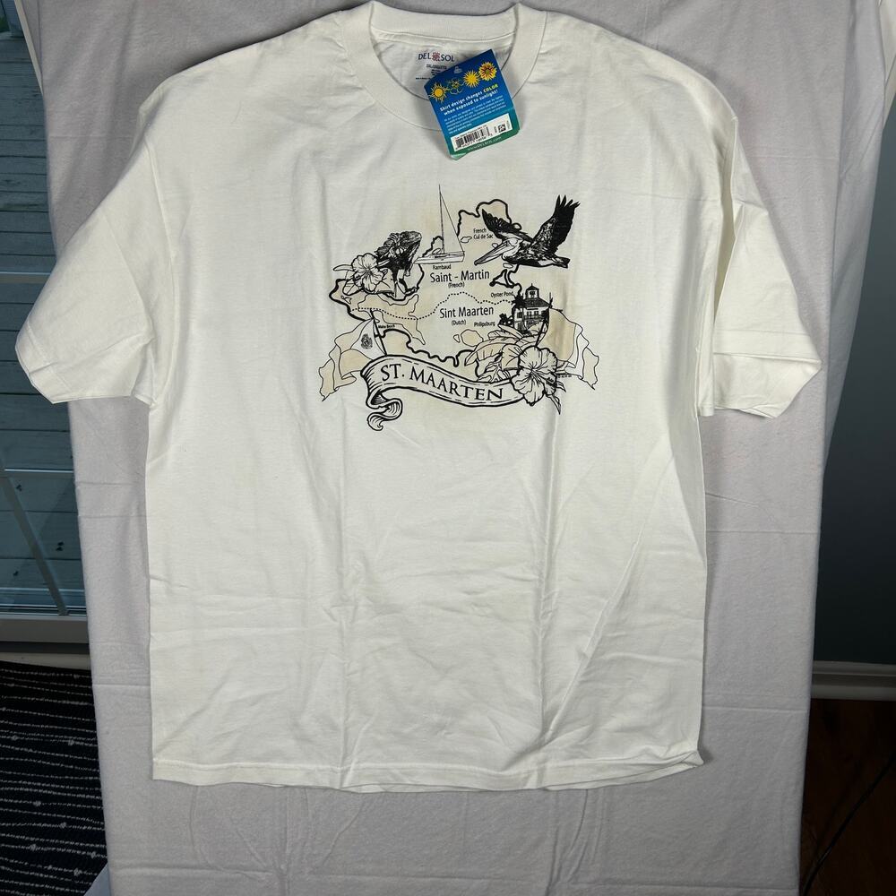 NWT Del Sol Color-Changing St. Maarten Map T-Shirt - XXL - Caribbean Souvenir